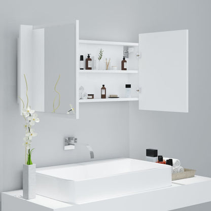 Badkamerkast met spiegel en LED 90x12x45 cm acryl wit Wit