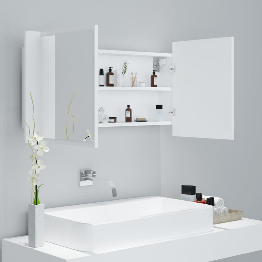 Badkamerkast met spiegel en LED 90x12x45 cm acryl wit Wit