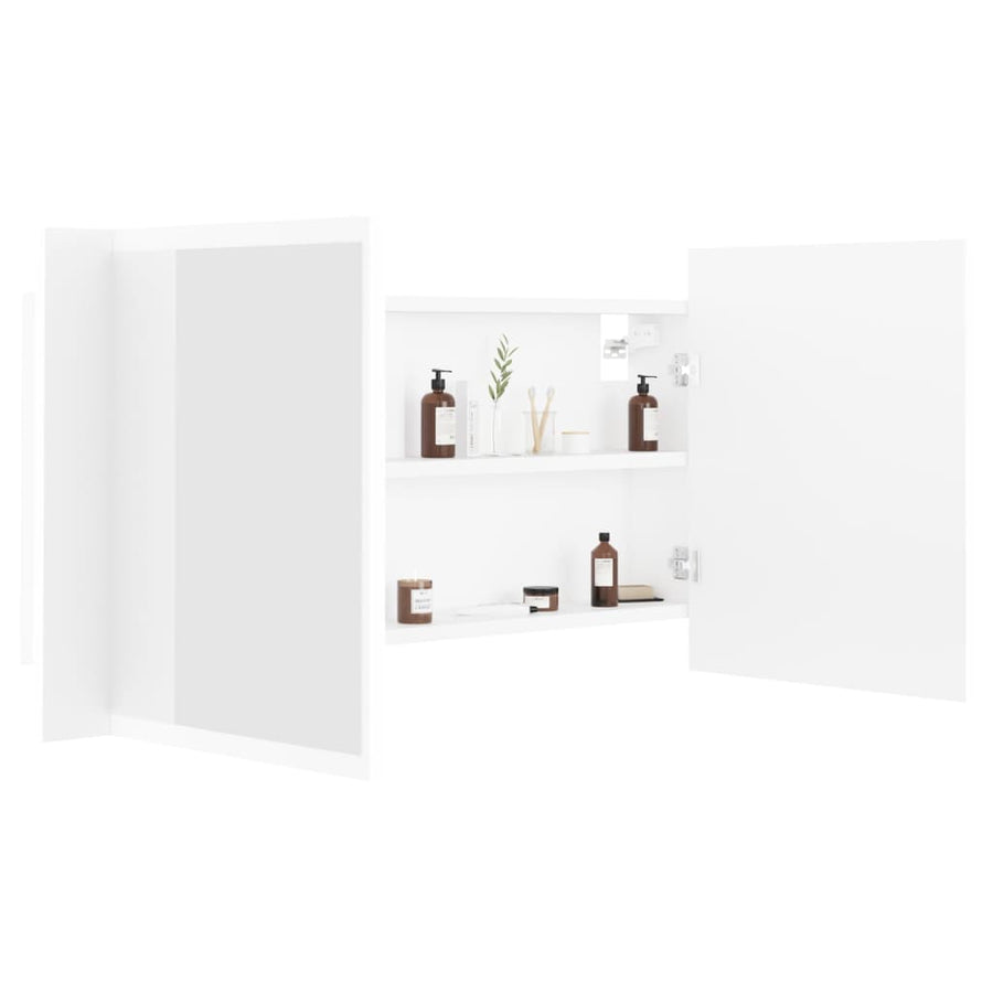 Badkamerkast met spiegel en LED 90x12x45 cm acryl wit Wit