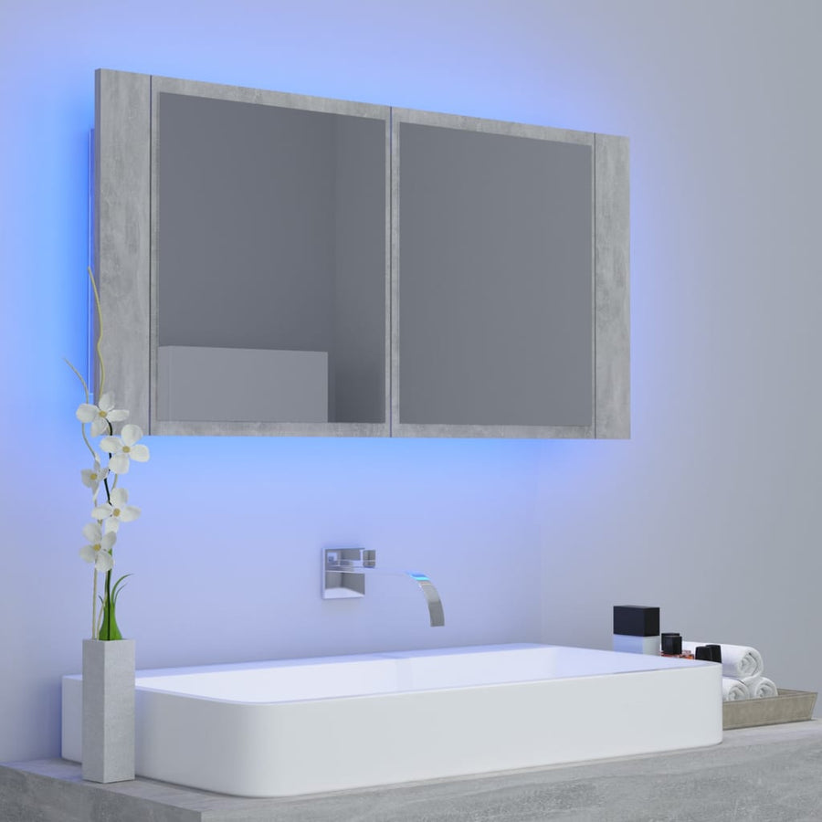 Badkamerkast met spiegel en LED 90x12x45 cm acryl betongrijs Betongrijs