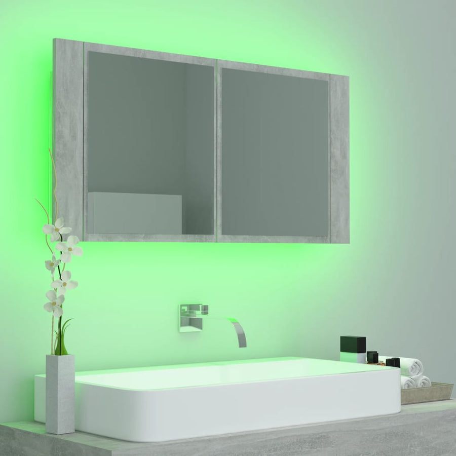 Badkamerkast met spiegel en LED 90x12x45 cm acryl betongrijs Betongrijs