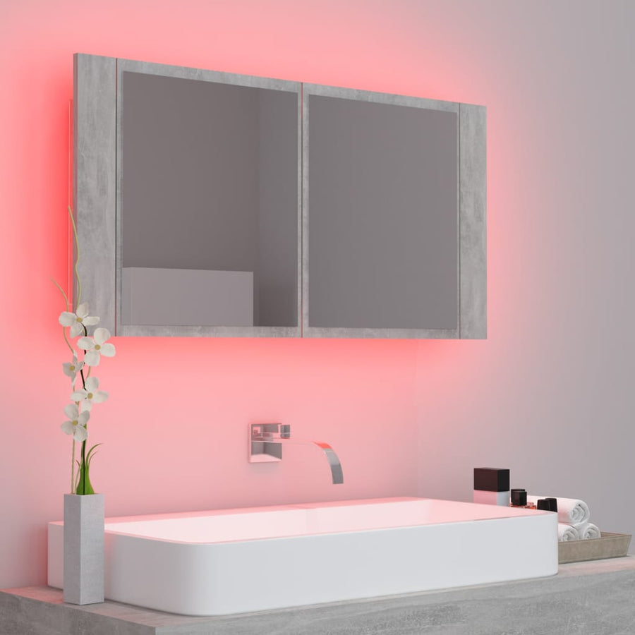 Badkamerkast met spiegel en LED 90x12x45 cm acryl betongrijs Betongrijs