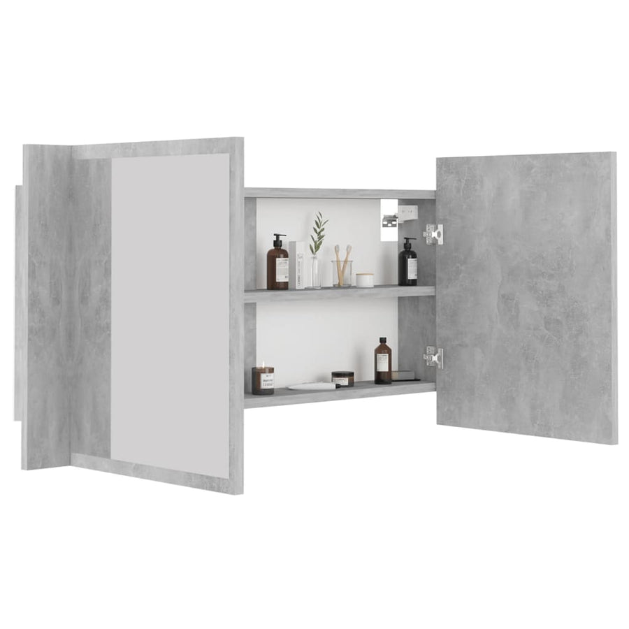 Badkamerkast met spiegel en LED 90x12x45 cm acryl betongrijs Betongrijs
