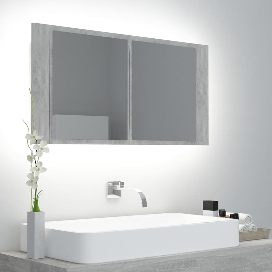 Badkamerkast met spiegel en LED 90x12x45 cm acryl betongrijs Betongrijs