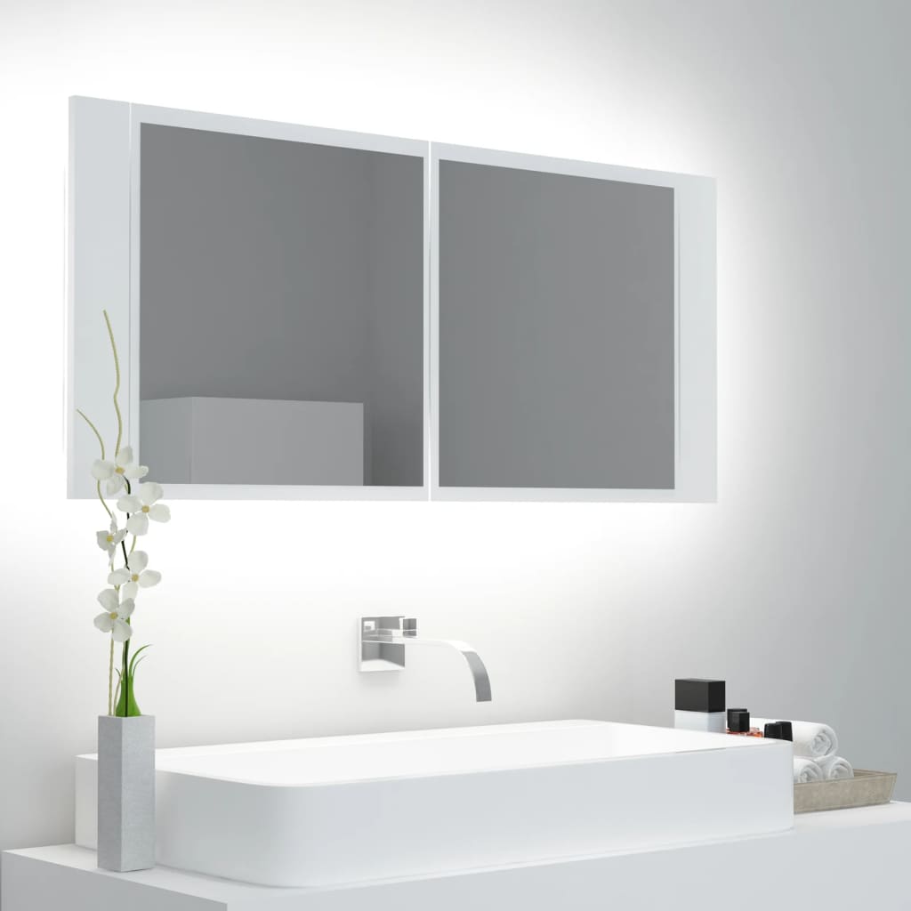 Badkamerkast Met Spiegel En Led 00X2X45 Cm Acryl Wit