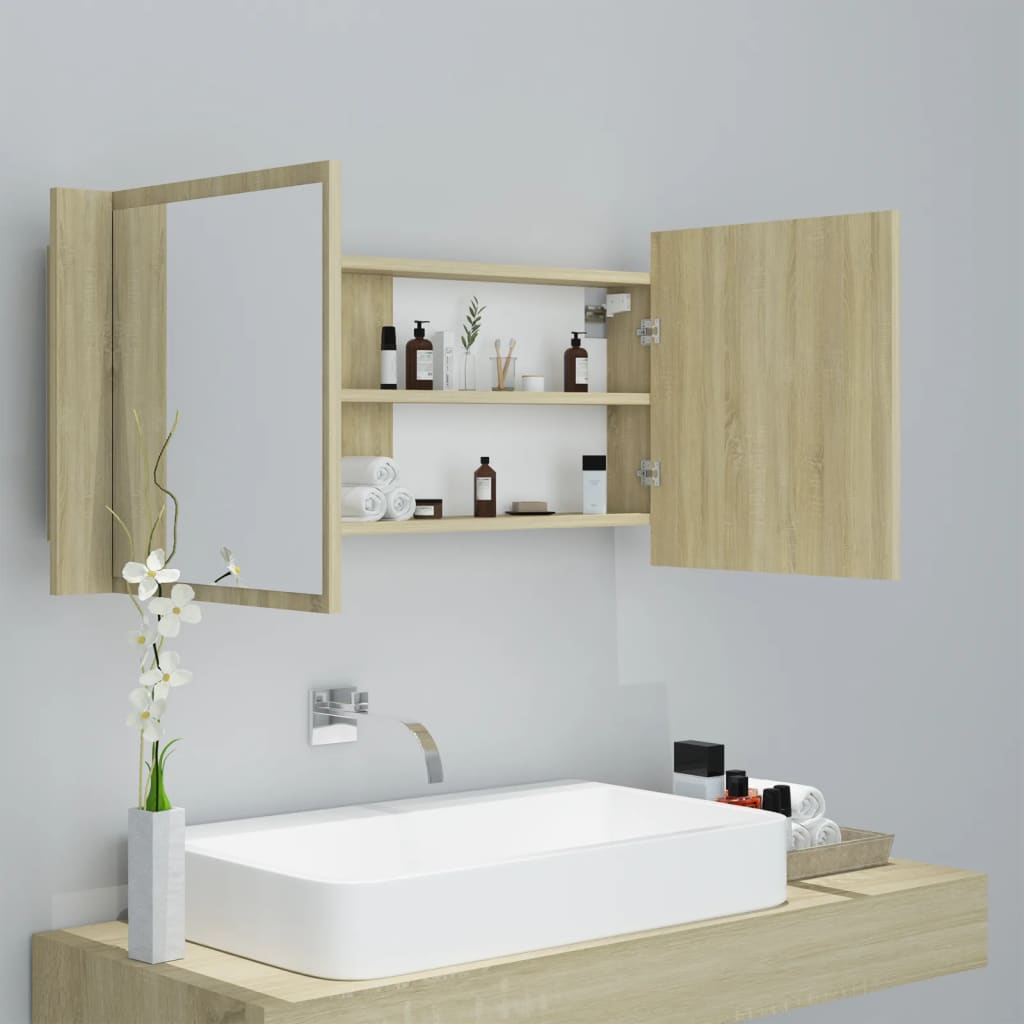 Badkamerkast Met Spiegel Led Acryl Kleurig Sonoma eiken