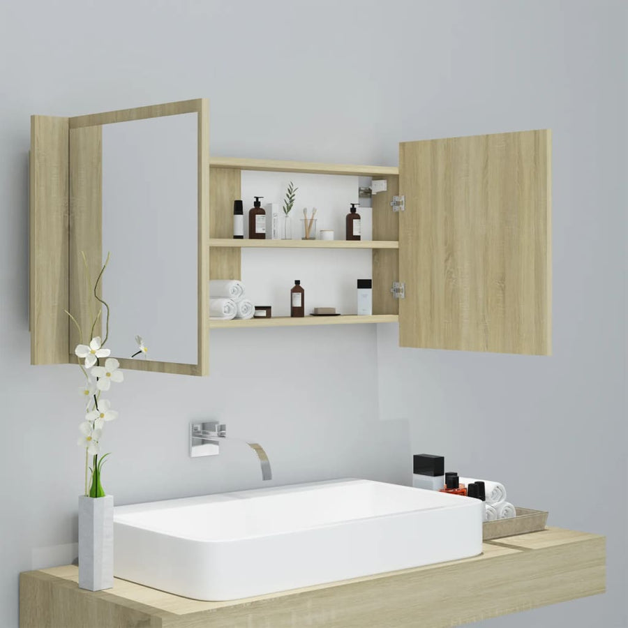 Badkamerkast Met Spiegel Led Acryl Kleurig Sonoma eiken