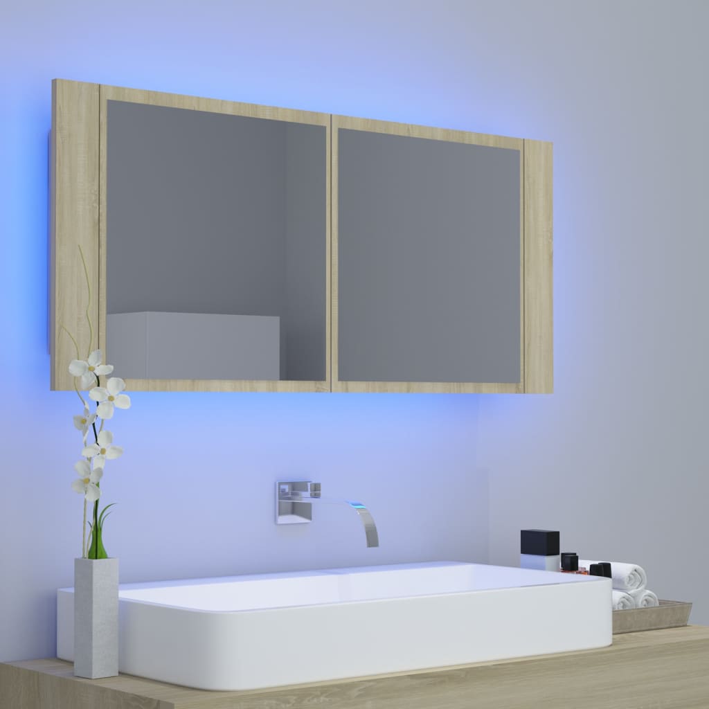Badkamerkast Met Spiegel Led Acryl Kleurig Sonoma eiken