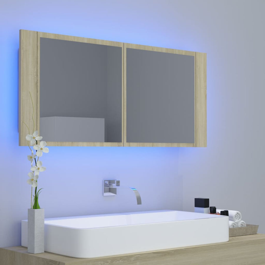 Badkamerkast Met Spiegel Led Acryl Kleurig Sonoma eiken