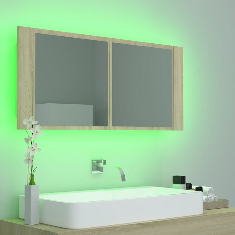 Badkamerkast Met Spiegel Led Acryl Kleurig Sonoma eiken