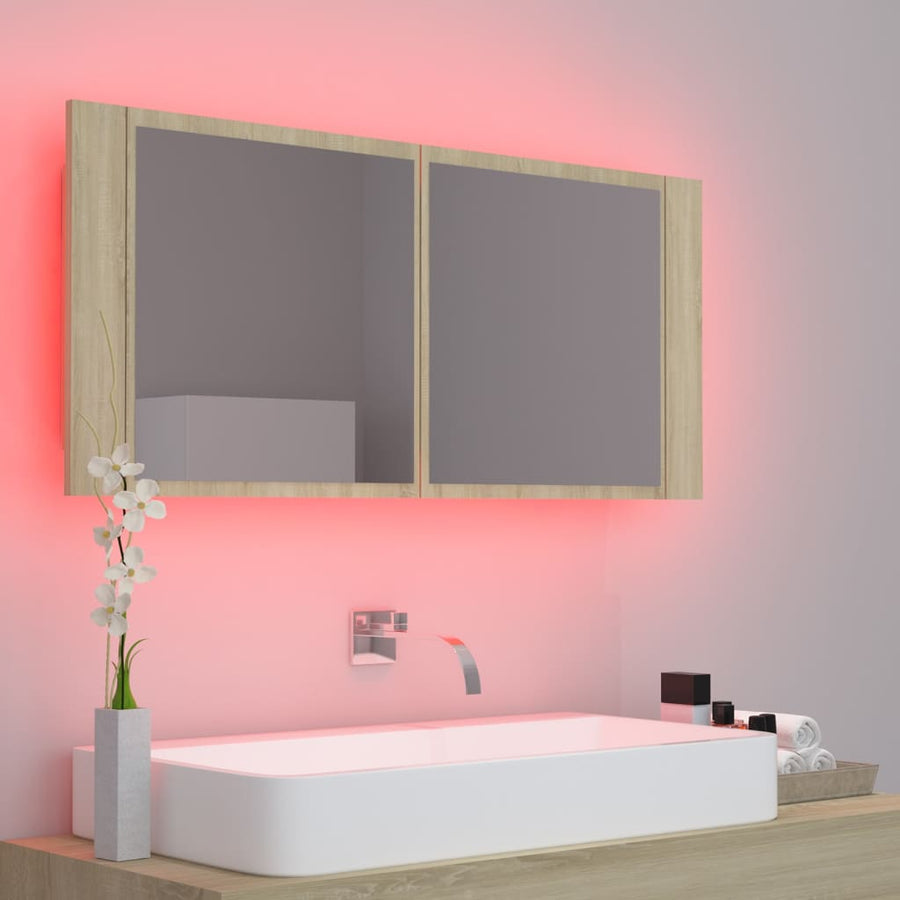 Badkamerkast Met Spiegel Led Acryl Kleurig Sonoma eiken
