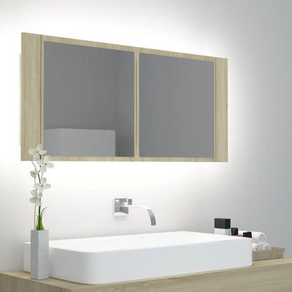 Badkamerkast Met Spiegel Led Acryl Kleurig Sonoma eiken