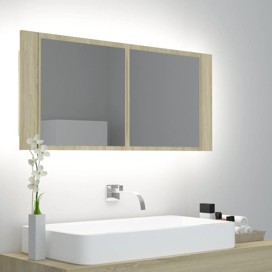 Badkamerkast Met Spiegel Led Acryl Kleurig Sonoma eiken