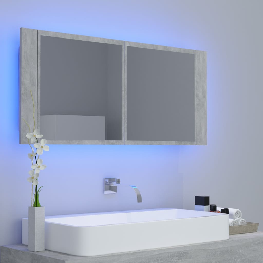 Badkamerkast Met Spiegel En Led 00X2X45 Cm Acryl Betongrijs