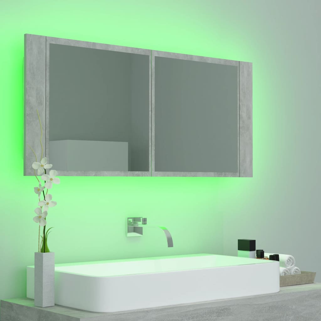 Badkamerkast Met Spiegel En Led 00X2X45 Cm Acryl Betongrijs