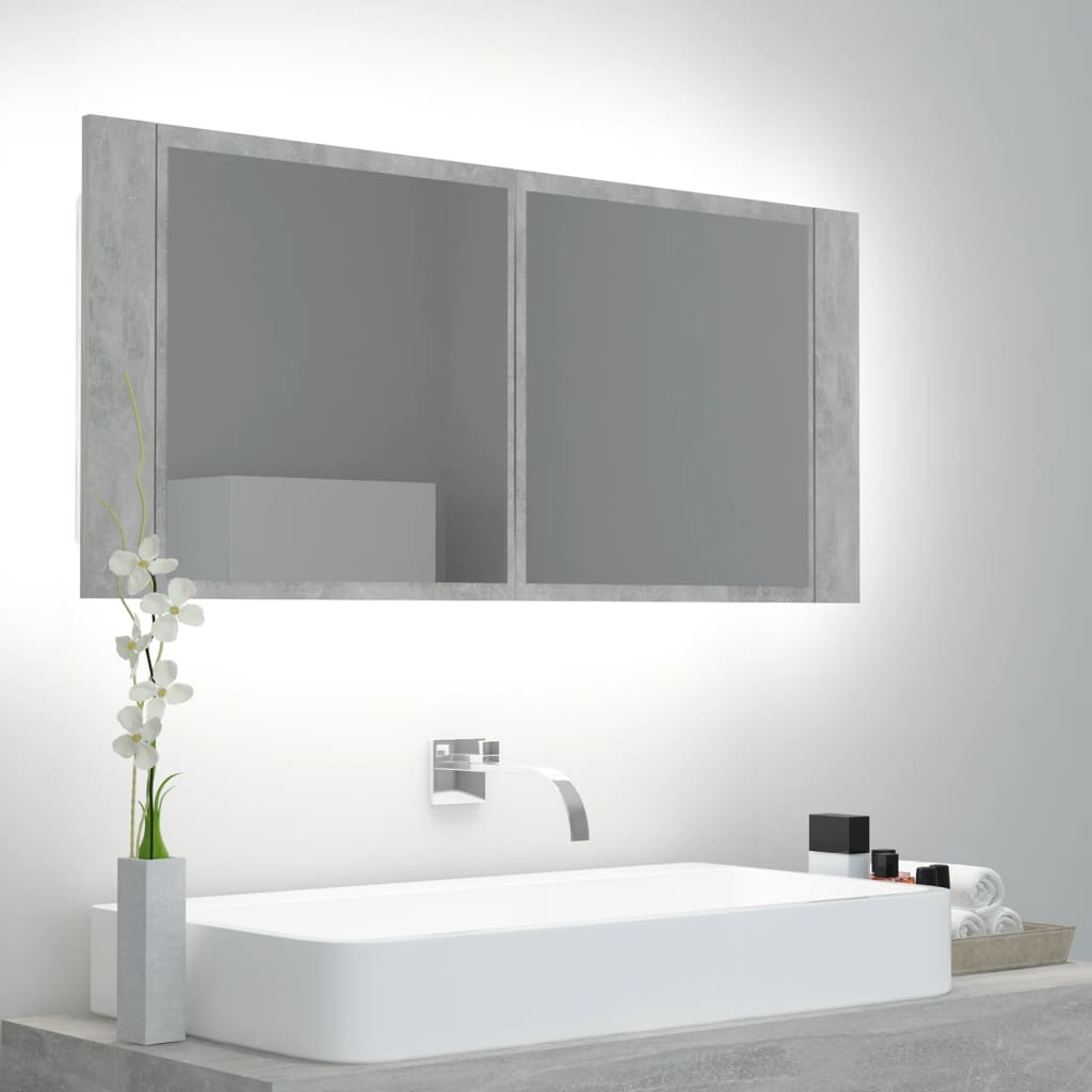 Badkamerkast Met Spiegel En Led 00X2X45 Cm Acryl Betongrijs