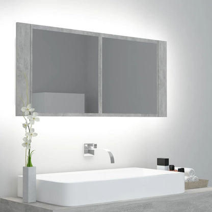 Badkamerkast Met Spiegel En Led 00X2X45 Cm Acryl Betongrijs