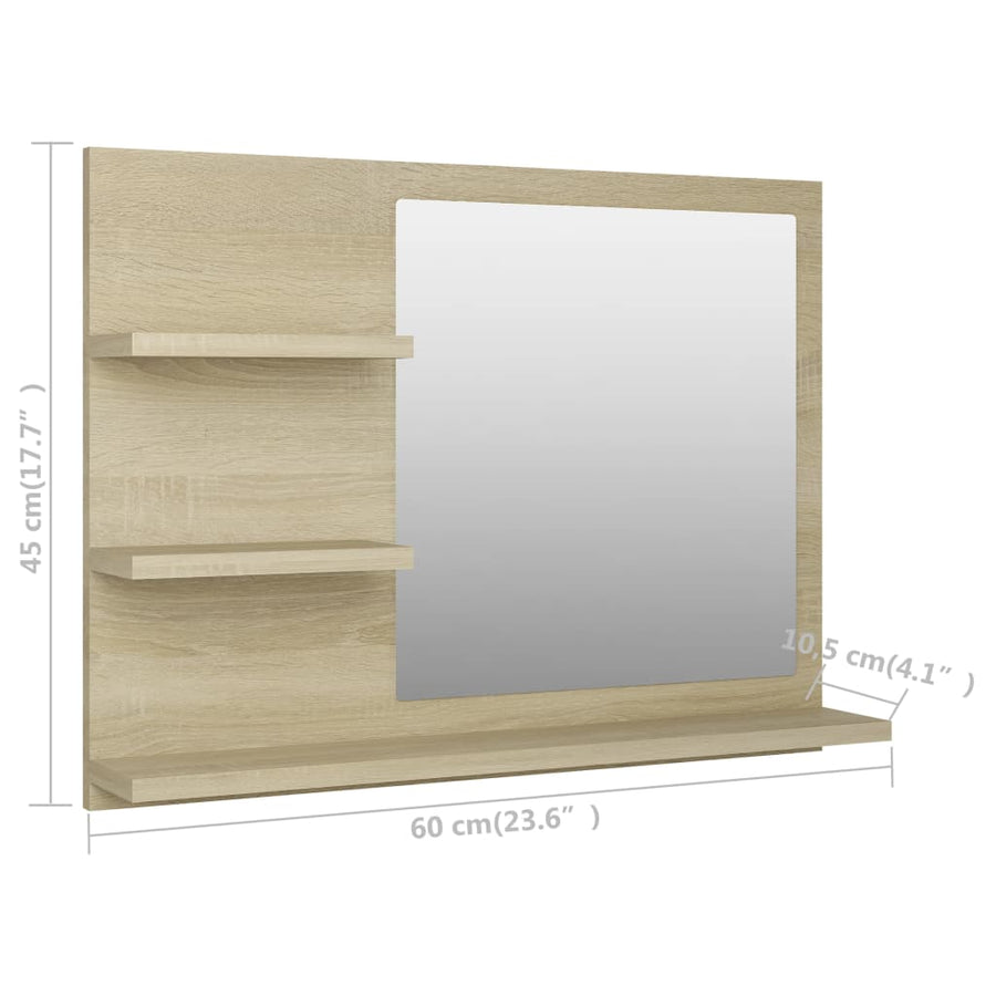 Badkamerspiegel 60X0,5X45 Cm Spaanplaat Kleurig Sonoma eiken