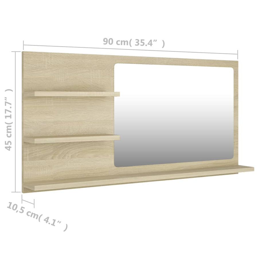 Badkamerspiegel 90X0,5X45 Cm Spaanplaat Kleurig Sonoma eiken
