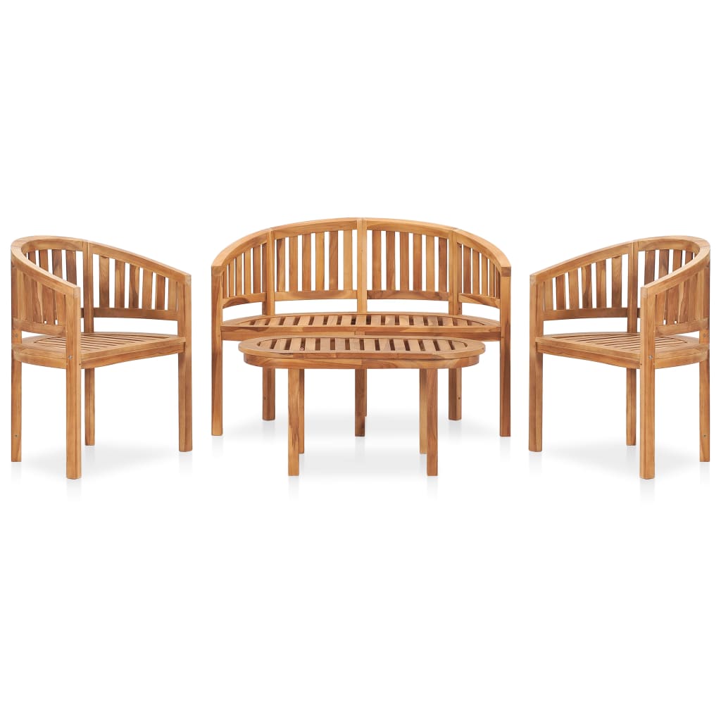 4-Delige Loungeset Banaanvormig Massief Teakhout 1