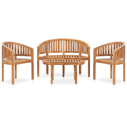 4-Delige Loungeset Banaanvormig Massief Teakhout 1