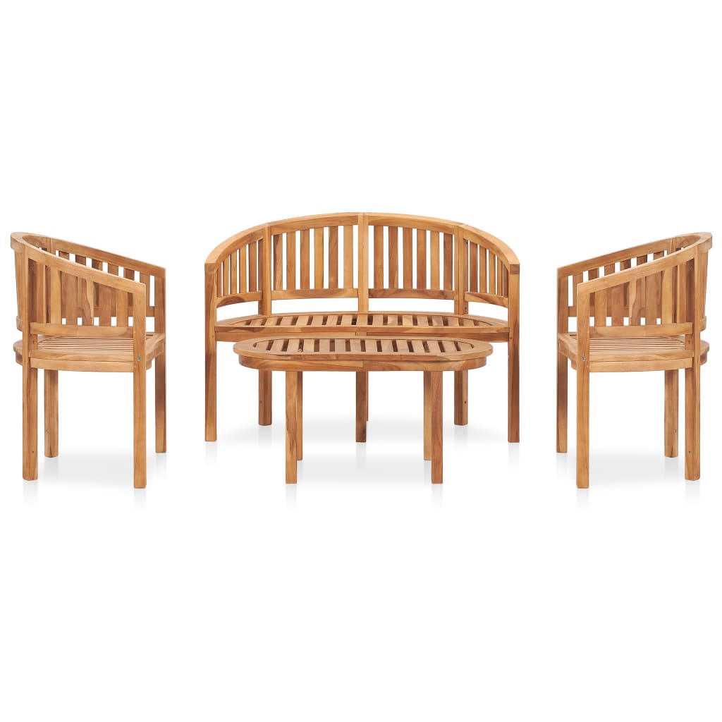 4-Delige Loungeset Banaanvormig Massief Teakhout 1