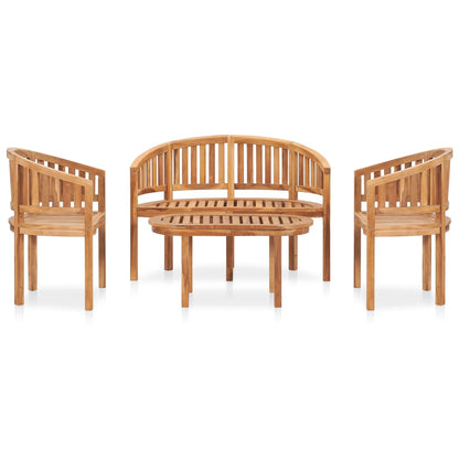 4-Delige Loungeset Banaanvormig Massief Teakhout 1