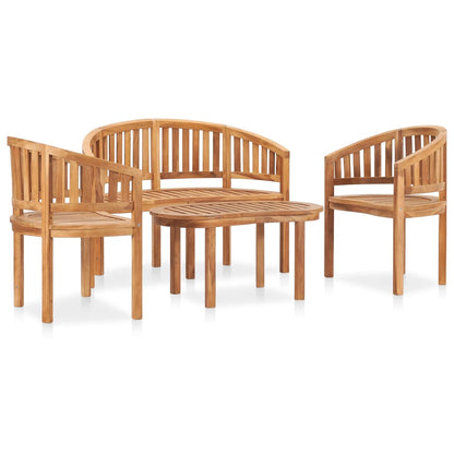 4-Delige Loungeset Banaanvormig Massief Teakhout 1