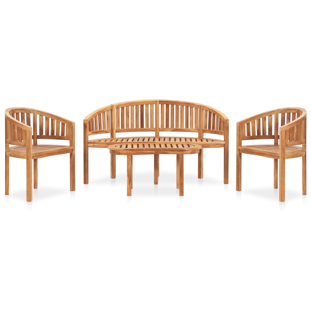 4-Delige Loungeset Banaanvormig Massief Teakhout 1
