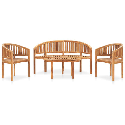 4-Delige Loungeset Banaanvormig Massief Teakhout 1