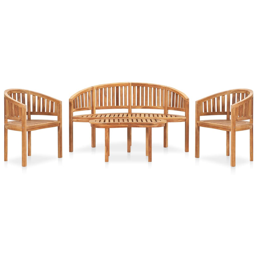 4-Delige Loungeset Banaanvormig Massief Teakhout 1
