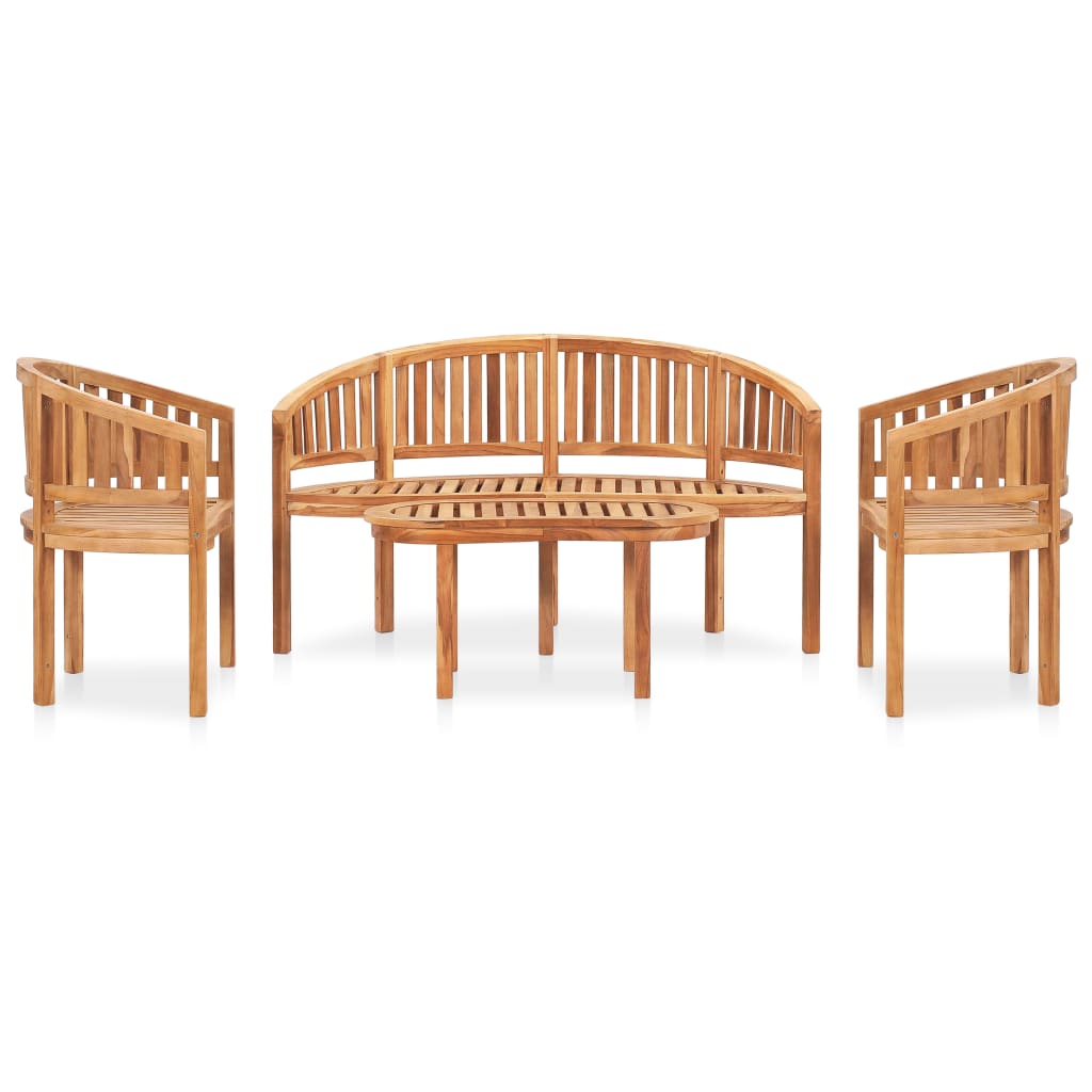 4-Delige Loungeset Banaanvormig Massief Teakhout 1