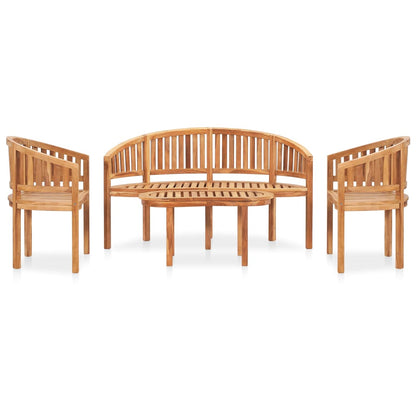 4-Delige Loungeset Banaanvormig Massief Teakhout 1