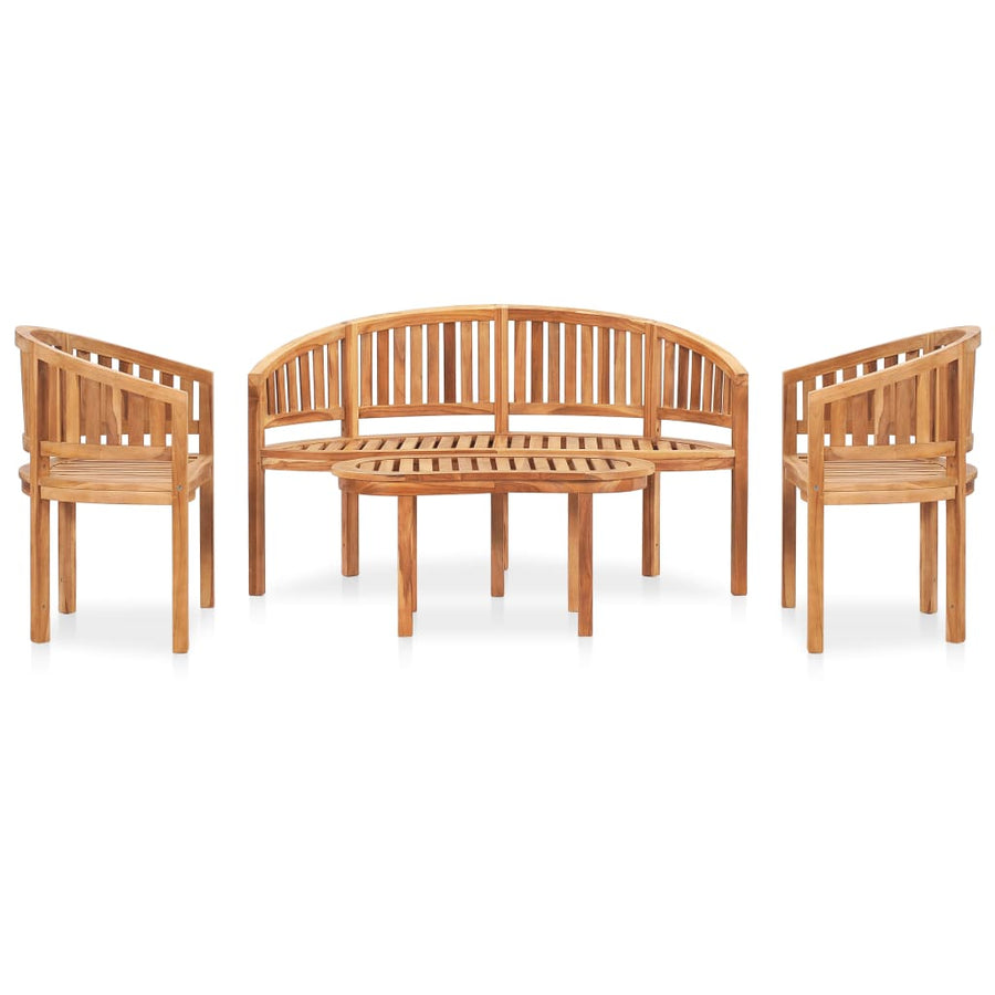 4-Delige Loungeset Banaanvormig Massief Teakhout 1