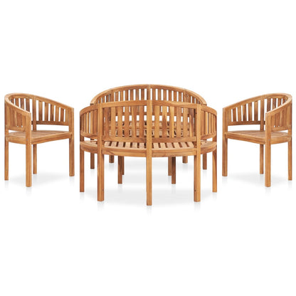 5-Delige Loungeset Banaanvormig Massief Teakhout 1