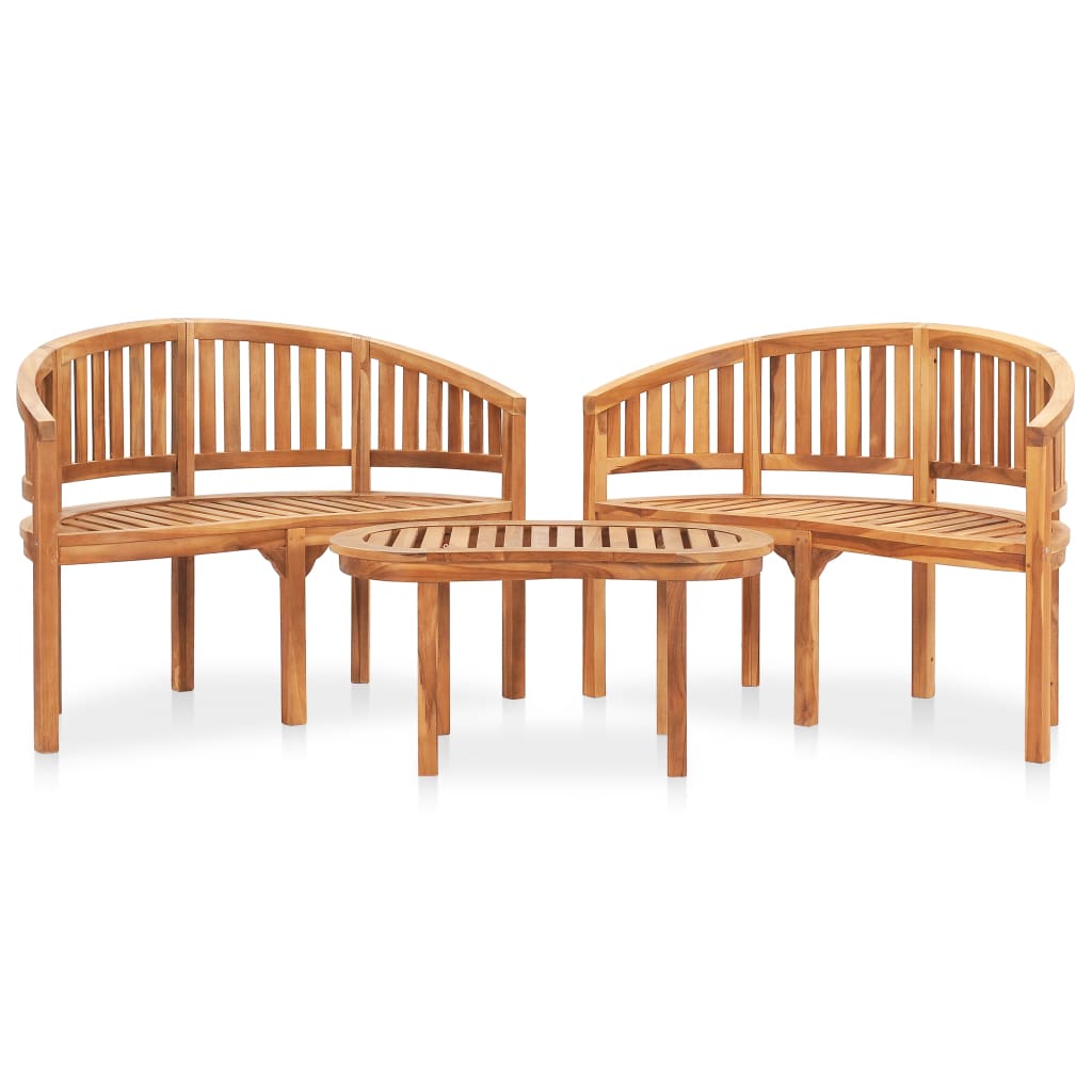 3-Delige Loungeset Banaanvormig Massief Teakhout 1
