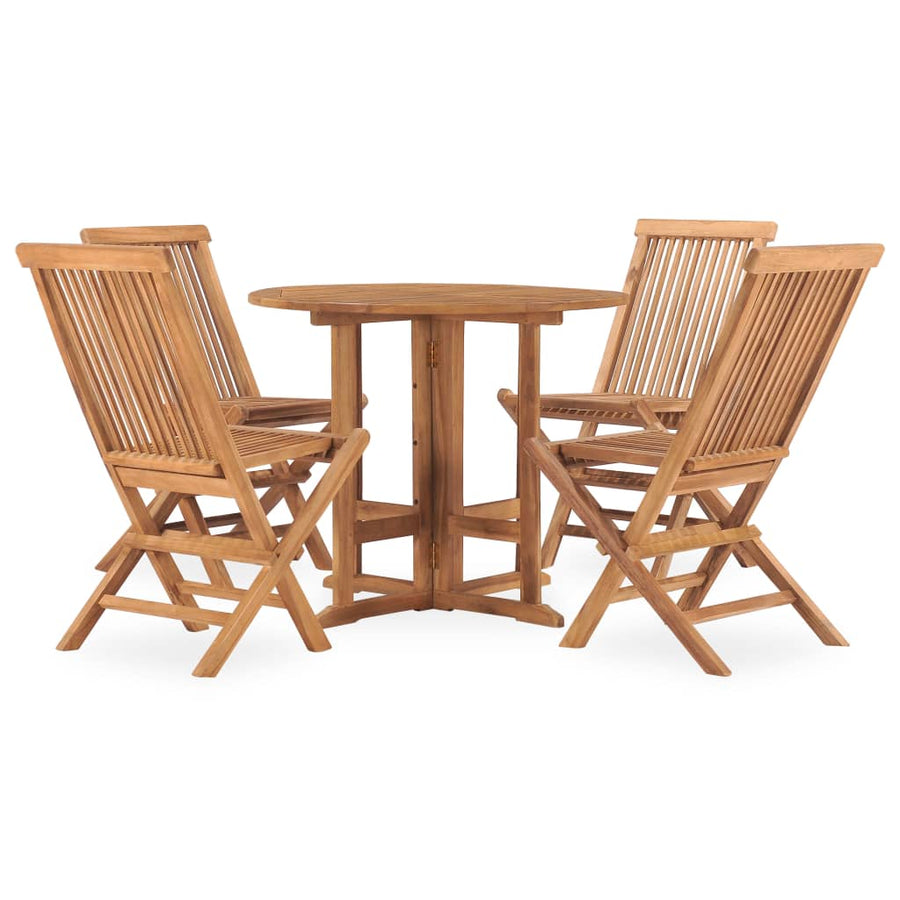 5-Delige Tuinset Inklapbaar Massief Teakhout Ø 90 x 75 cm Zonder armleuning Rond