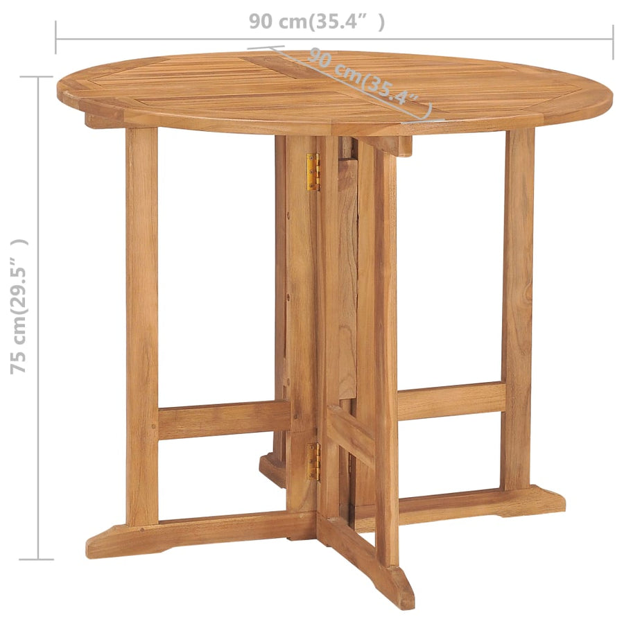 5-Delige Tuinset Inklapbaar Massief Teakhout Ø 90 x 75 cm Zonder armleuning Rond