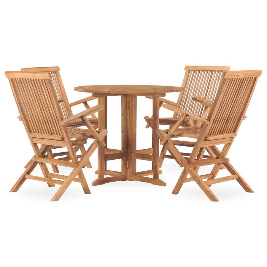 5-Delige Tuinset Inklapbaar Massief Teakhout Ø 90 x 75 cm Met armleuning Rond