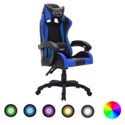 Racestoel kunstleer blauw zwart met RGB LED