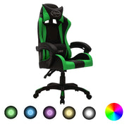 Racestoel kunstleer groen zwart met RGB LED