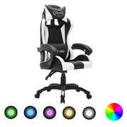 Racestoel kunstleer wit zwart met RGB LED