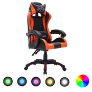 Racestoel kunstleer oranje zwart met RGB LED