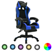 Racestoel kunstleer blauw zwart met RGB LED