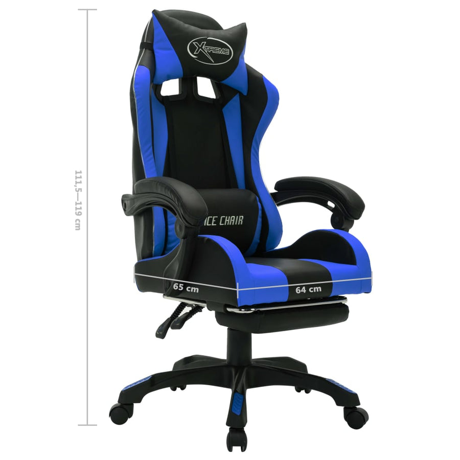 Racestoel Met Rgb Led-Verlichting Kunstleer Blauw en zwart Met voetensteun