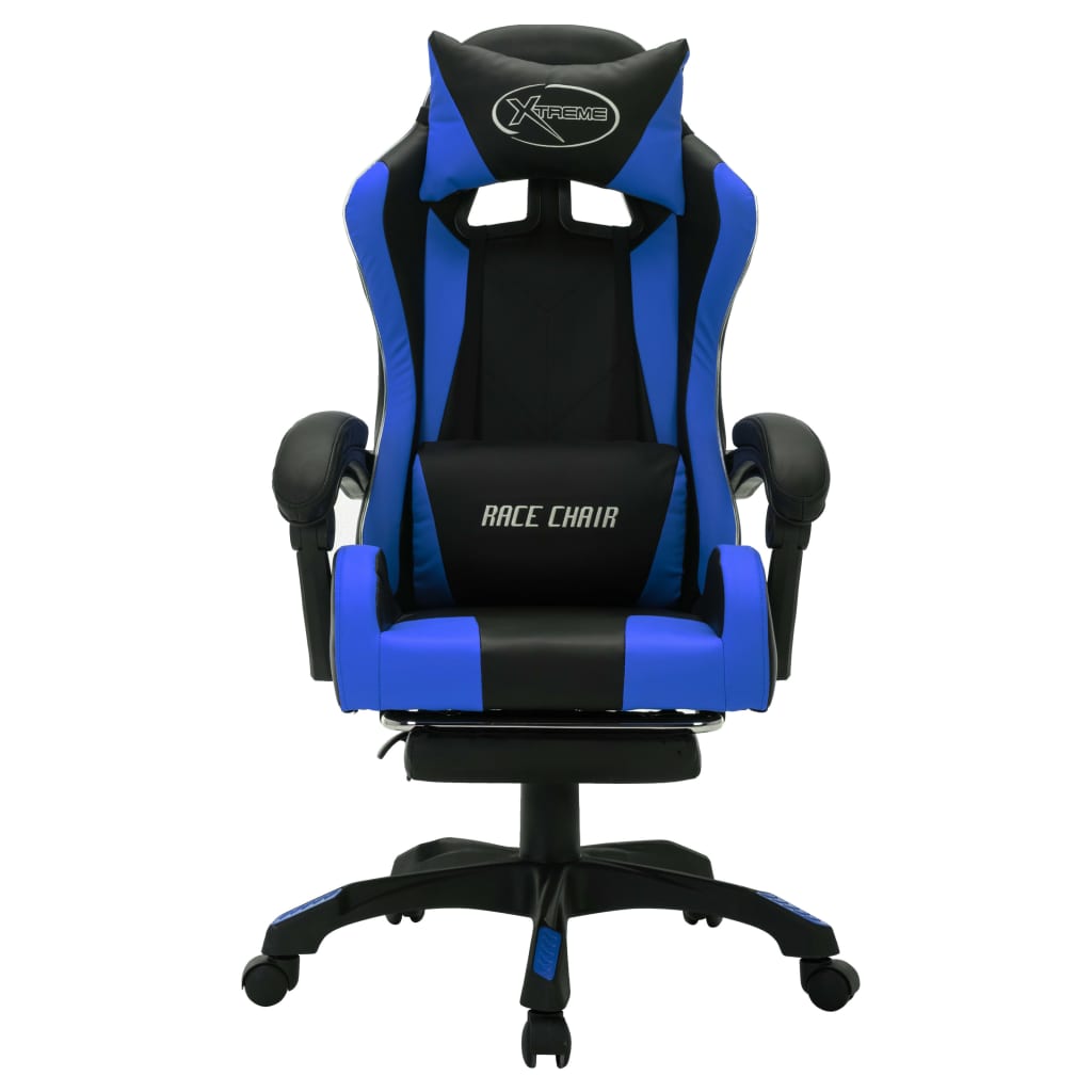 Racestoel Met Rgb Led-Verlichting Kunstleer Blauw en zwart Met voetensteun