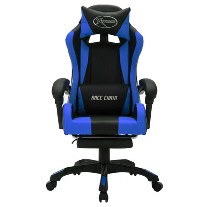 Racestoel Met Rgb Led-Verlichting Kunstleer Blauw en zwart Met voetensteun