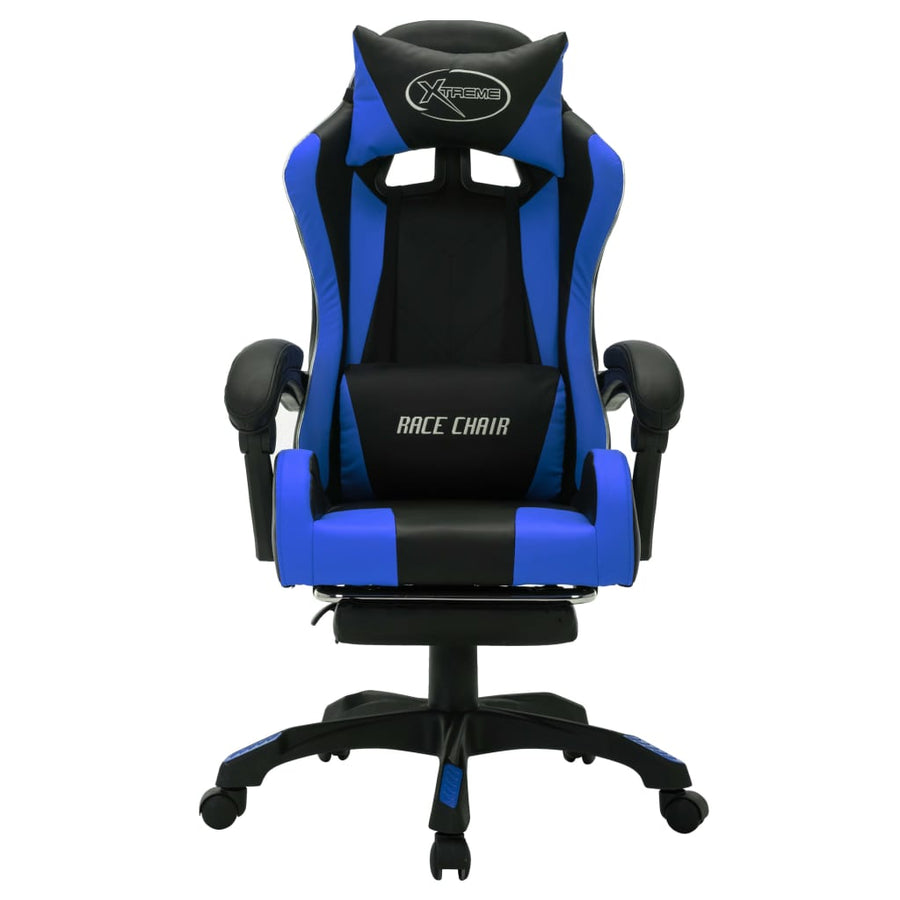 Racestoel Met Rgb Led-Verlichting Kunstleer Blauw en zwart Met voetensteun