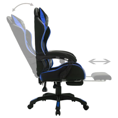 Racestoel Met Rgb Led-Verlichting Kunstleer Blauw en zwart Met voetensteun