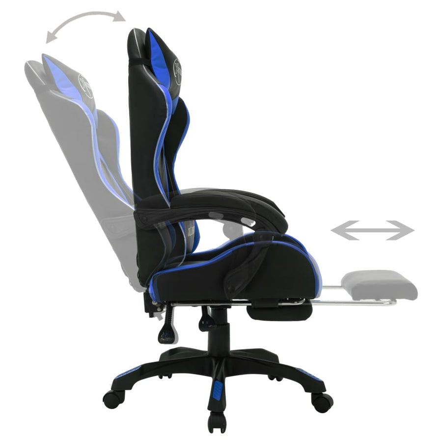 Racestoel Met Rgb Led-Verlichting Kunstleer Blauw en zwart Met voetensteun